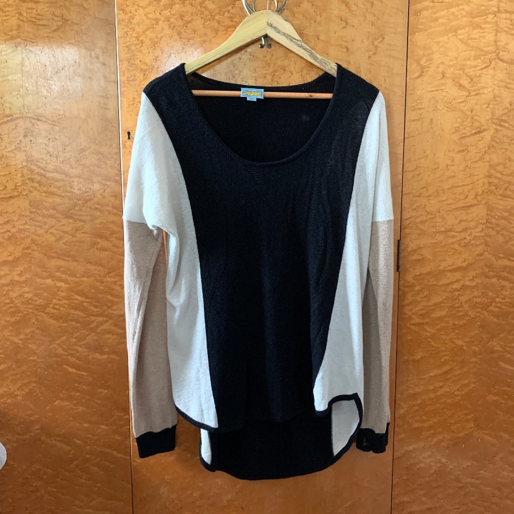 C&C California Wool Blend Black & Metallic Long Scoop Neck Sweater